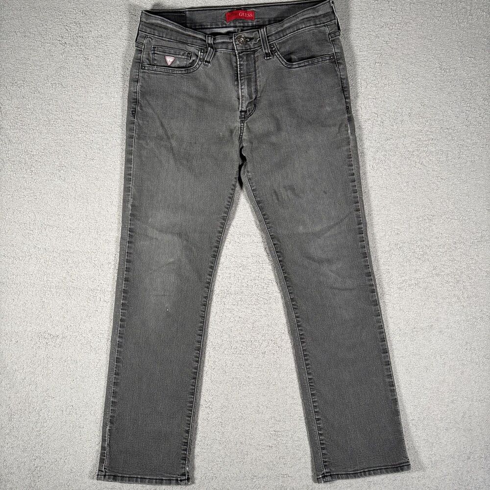 Guess Jeans Lincoln Slim Straight Mens Size 33x30 Fit 32x28 Charcoal Grey Grunge